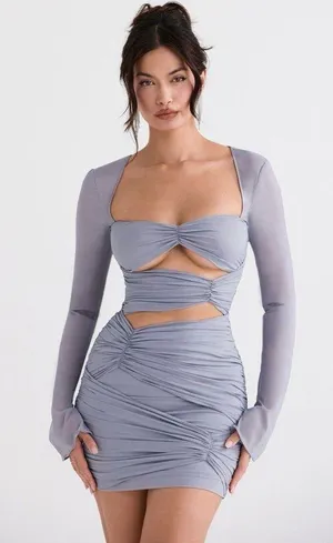 House of CB Camille Dove Grey Real Silk Mini Dress M thumbnail 1