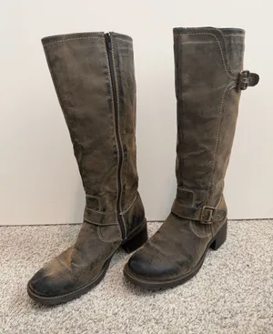 Nicole Archibald Tall Riding Boots Brown Suede Leather Boots Size 9M thumbnail 1