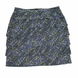 Tory Burch Silk Tiered‎ Ruffle Mini Skirt Abstract Print Purple Yellow Size 8 thumbnail 3