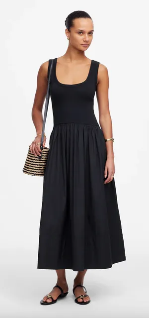 Madewell Mixed Poplin Scoopneck Maxi Dress Cotton A Line Minimalist Black M NWT thumbnail 1