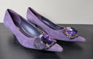 Hype Sarafina Purple Suede Kitten Heels Pointed Toe Embellished Pumps Womens 8M thumbnail 1