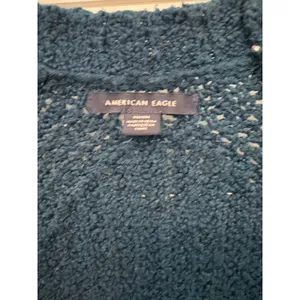 American‎ Eagle Teal Blue Open Front Knit Cardigan Sweater Pockets - Medium thumbnail 2