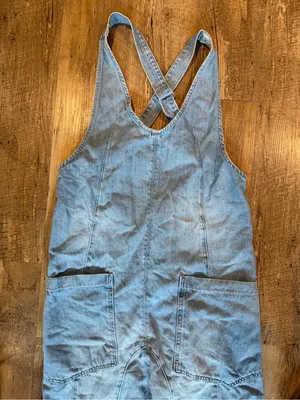 Free People High Roller Overall Denim Jumpsuit Light Blue Denim Women's XS thumbnail 4