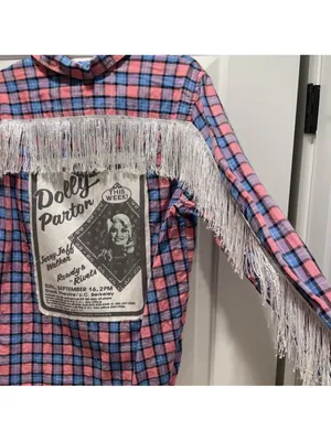 One-of-a-Kind Custom Dolly Parton Western Fringe sequin Shirt L thumbnail 7