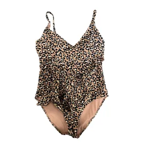 Aerie‎ Leopard Print Wrap One Piece Swimsuit Full Coverage Size Medium thumbnail 5