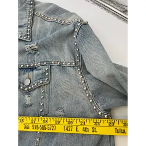 POL Denim Jean Jacket Womens S Blue Studded‎ Distressed Oversized thumbnail 5
