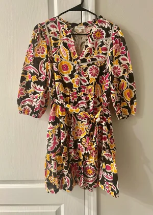 Umgee Women's Black Floral Print Dress with Tie Waist thumbnail 1