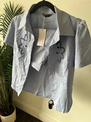 Light Blue Embroidered Short-Sleeve Shirt Set thumbnail 1