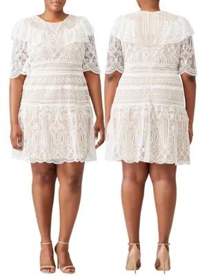 ML Monique Lhuillier Lace Fit & Flare Mini Dress Womens 18 White Formal Cocktail thumbnail 2