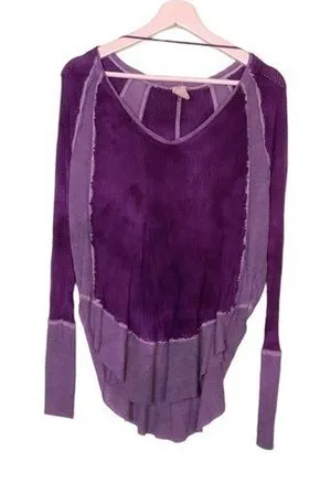 Free People Henley sweater over‎ dyed purple lob sleeve knit top XS thumbnail 1