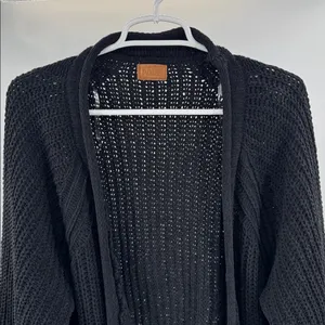 POL Black Open-Knit Women's Cardigan M oversized neutral capsule open front thumbnail 6