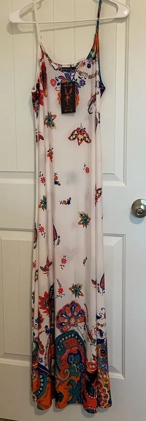 NEW Reborn women’s multicolor paisley maxi adjustable strap‎ stretch dress large thumbnail 1