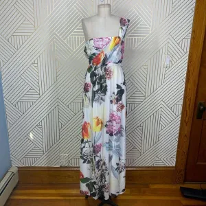 ASOS Floral One Shoulder Maxi Dress‎ in White Size 2 thumbnail 3