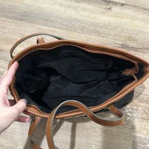 NWOT black and brown purse. 10 in tall 15 in wide thumbnail 2