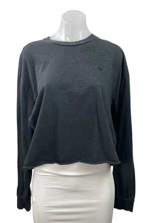 Aritzia TNA Women's Gray Long Sleeve Cropped Crew Neck Pullover Sweatshirt Top L thumbnail 1