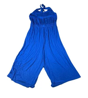 NWT TORRID Jumpsuit Romper Size 1 Blue Sleeveless Halter Tie Top Wide Leg thumbnail 4
