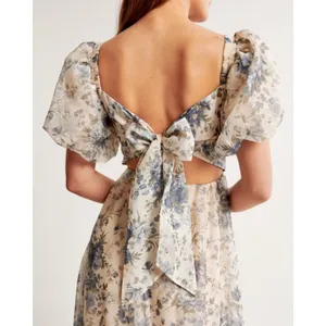 Abercrombie & Fitch Emerson Drama Bow-Back Maxi Dress in Cream Floral Size SP thumbnail 5