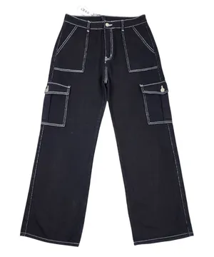 Cider Happy Hour Cargo Jeans Wide Leg Black Denim Contrast Stitch Size XL thumbnail 1