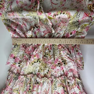 MISA Iliana Ruffled Eyelet Mini Dress Medium Pink Floral Tiered Coquette Cottage thumbnail 12