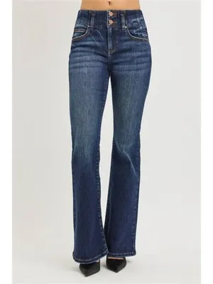 RISEN High Rise‎ Flare Jeans With Seam Detail Waistband thumbnail 3