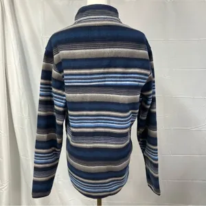 Southern Grit Tundra Fleece‎ Pullover Snap Striped Blue Grey Southwestern Womens thumbnail 8