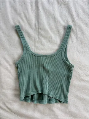 Old Navy Sage Green Ribbed Crop Tank Top - S thumbnail 2