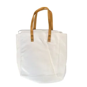 Cozy Earth Canvas Tote Bag Women Large Cream Tan Excellent Zippered Travel Carry thumbnail 3