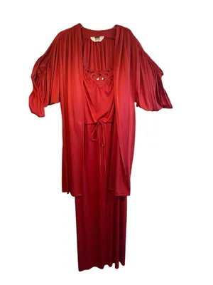Vintage 70s Whimsigoth Peignoir Set Nightgown Maxi Dress Boho Old Hollywood thumbnail 3