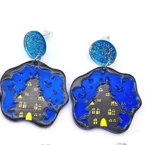 NWOT Haunted House Scary Halloween Dark Gothic Acrylic Ghost Ghoul Earrings thumbnail 3