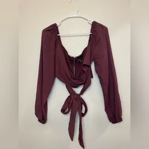 Forever 21 Women’s Wrap Around Surplice Deep Burgundy‎ Crop Top Size S thumbnail 9