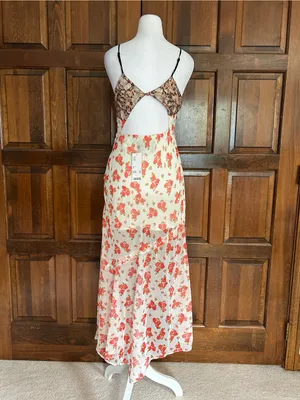 NWT Urban Outfitters‎ Harper Lace Printed Midi Dress Floral Slip Asymmetric XS thumbnail 4