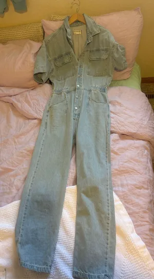 Free People Light Wash Denim Jump Suit Medium thumbnail 1