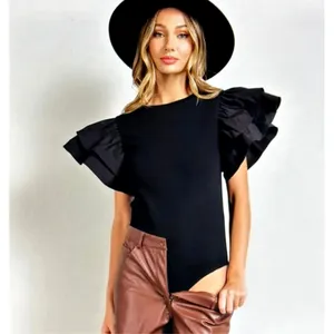 Zara Puff Sleeve Ribbed Bodysuit - Black - size S thumbnail 2