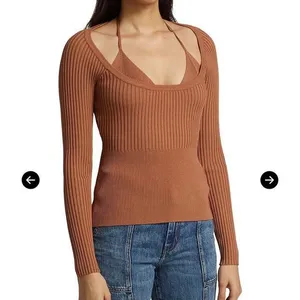 Jonathan Simkhai Jayline Pullover &‎ Bralette Set Ribbed Knit Dawn Size Large Brown thumbnail 3