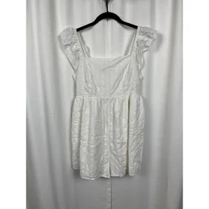 American Eagle White Flutter Sleeve Babydoll Smocked Romper Sz.L thumbnail 4