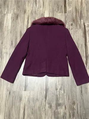 Vintage Marvin Richards 90s Plum Wool Cropped Blazer Jacket Faux Fur Collar thumbnail 5