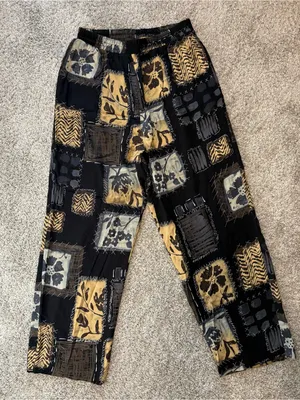 Vintage 90s Kathie Lee Patchwork Soft Pants Boho Straight Leg Lounge Pants thumbnail 3