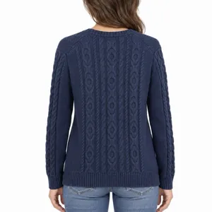 LL Bean Navy Blue Double L Mixed Cable Cotton Crew Neck Pullover Sweater LARGE thumbnail 2