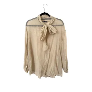 ZARA Tie Neckline Semi‎ Sheer Blouse Cream Small thumbnail 2