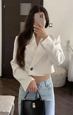 ZARA blazer cropped double breasted oyster white thumbnail 1