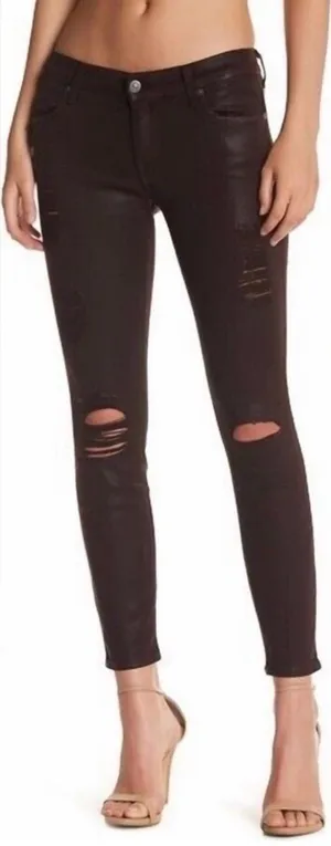 7‎ For All Mankind The Ankle Skinny Jeans Black Distressed Ripped Knee Size 25 thumbnail 1
