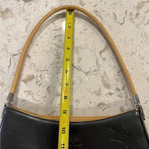 Beijo metallic patent pewter and tan trimmed handbag, EUC, clean interior thumbnail 9