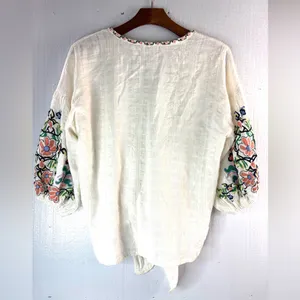 Max Studio L Boho Embroidered Cotton Front Tie Top thumbnail 3