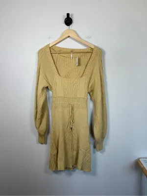 Free People Emmaline Mini Sweater Dress Womens Small NWT Cutout Puff Sleeve thumbnail 3
