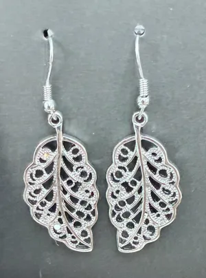 Sterling Silver Leaf Earrings Vintage thumbnail 1