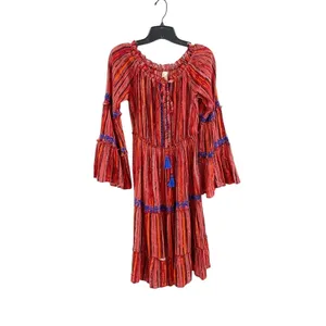 Raga Red Burnt Orange Metallic Thread Boho Tiered Dress Festival Size XS‎ thumbnail 2