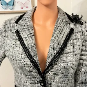 Bergamo Studio Tweed Blazer Jacket Black White Sequin Trim Size 6 thumbnail 7