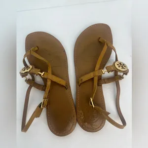 RARE Tory Burch Ali Anteka Tan Leather Sandals thumbnail 6