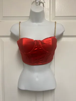 UNBRANDED Red Chain Strap Cropped Top thumbnail 2