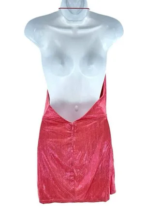 New Superdown Missie Wrap Front Mini Dress Medium Pink Metallic Party Barbiecore thumbnail 6